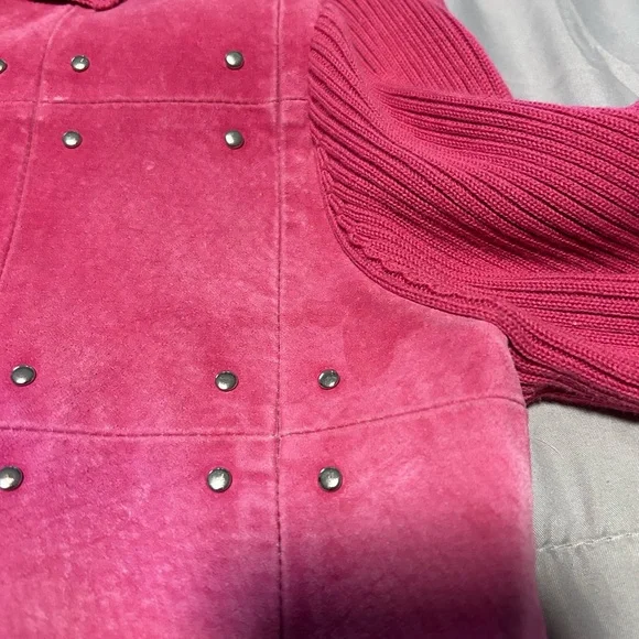 Escapade Studded Suede Knit Pink Jacket Sweater Size M - Picture 10 of 15